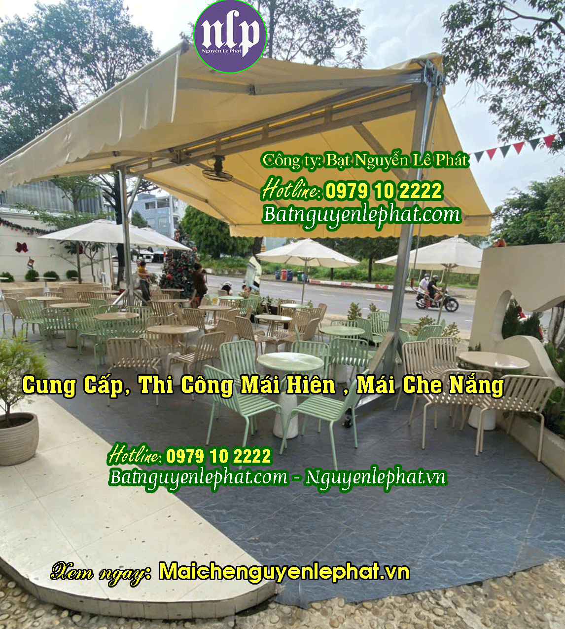 Dù lệch tâm vuông sang trọng tại quán cafe khu vực Phú Mỹ Hưng Quận 7